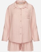 lovery Set Roz din Viscoză Cămașă cu Mânecă Lungă și Pantaloni scurți cu Elastic în Talie Efralice
