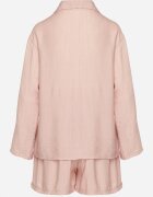 lovery Set Roz din Viscoză Cămașă cu Mânecă Lungă și Pantaloni scurți cu Elastic în Talie Efralice