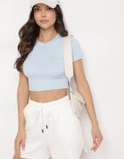 lovery Tricou Albastru deschis din viscoză cu croială ajustată tip Crop Top Folirra