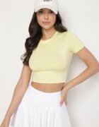 lovery Tricou Galben din Viscoză cu croi ajustat Tip Crop Top Folirra