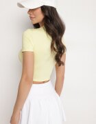 lovery Tricou Galben din Viscoză cu croi ajustat Tip Crop Top Folirra