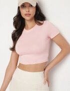 lovery Tricou Roz din Viscoză cu croi ajustat Tip Crop Top Folirra