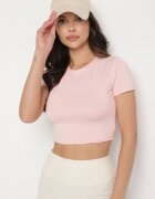 lovery Tricou Roz din Viscoză cu croi ajustat Tip Crop Top Folirra