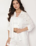 m&d fashion Cămașă Albă din țesătură de bumbac cu model ajurat Reilianne