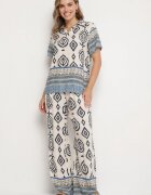 m&d fashion Compleu din viscoză Albastru Bluză și Pantaloni largi cu model Boho Jelkio