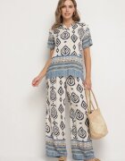 m&d fashion Compleu din viscoză Albastru Bluză și Pantaloni largi cu model Boho Jelkio