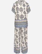 m&d fashion Compleu din viscoză Albastru Bluză și Pantaloni largi cu model Boho Jelkio