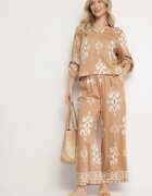 m&d fashion Compleu Maro din Viscoză cu Model Etnic Cămașă și Pantaloni Meporelle