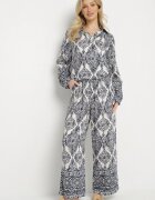 m&d fashion Compleu oversize bleumarin cu viscoză cu model etnic Pantaloni largi și Cămașă Nilamiella