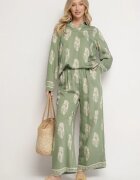 m&d fashion Compleu Verde Stil Boho Oversize Cămașă lungă și Pantaloni largi Meppina