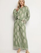 m&d fashion Compleu Verde Stil Boho Oversize Cămașă lungă și Pantaloni largi Meppina