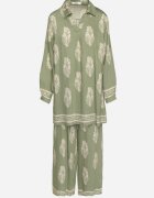 m&d fashion Compleu Verde Stil Boho Oversize Cămașă lungă și Pantaloni largi Meppina