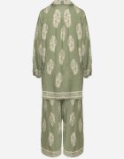 m&d fashion Compleu Verde Stil Boho Oversize Cămașă lungă și Pantaloni largi Meppina