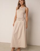 m&d fashion Fustă elegantă în croi evazat cu două curele și buzunare Antepia Bej deschis