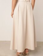 m&d fashion Fustă elegantă în croi evazat cu două curele și buzunare Antepia Bej deschis