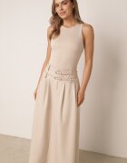 m&d fashion Fustă elegantă în croi evazat cu două curele și buzunare Antepia Bej deschis