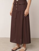 m&d fashion Fustă evazată din vâscoză și in cu dungi decorative Salape Maro