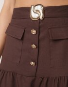 m&d fashion Fustă evazată din vâscoză și in cu dungi decorative Salape Maro