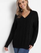 m&d fashion Pulover Negru Clasic cu decolteu în V cu mânecă lungă Eusebio
