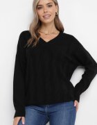 m&d fashion Pulover Negru Clasic cu decolteu în V cu mânecă lungă Eusebio