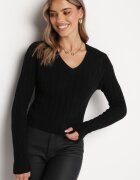 m&d fashion Pulover Negru cu torsadă și decolteu triunghiular Goldria