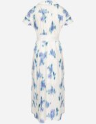 m&d fashion Rochie Alb-Albastru Perforată din Bumbac cu Croială Tip Cămașă cu Centură Melpio