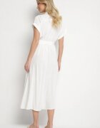 m&d fashion Rochie Albă din Bumbac cu Croială Tip Cămașă cu Cordon Legat Elanitiela