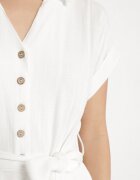 m&d fashion Rochie Albă din Bumbac cu Croială Tip Cămașă cu Cordon Legat Elanitiela