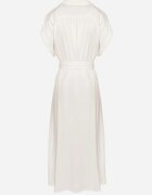 m&d fashion Rochie Albă din Bumbac cu Croială Tip Cămașă cu Cordon Legat Elanitiela