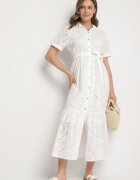 m&d fashion Rochie Albă din bumbac tip cămașă ajurată cu curea Fevaila