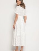 m&d fashion Rochie Albă din bumbac tip cămașă ajurată cu curea Fevaila