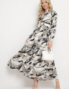 m&d fashion Rochie Albă Evazată cu Model Abstract Alusima