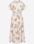 m&d fashion Rochie Albă-Portocalie Ajourată din bumbac cu croială tip cămașă cu centură Melpio