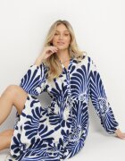 m&d fashion Rochie Albastră din Viscoză cu Croi Cloș cu Motiv Floral Korisaria