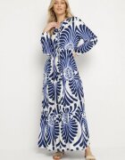 m&d fashion Rochie Albastră din Viscoză cu Croi Cloș cu Motiv Floral Korisaria