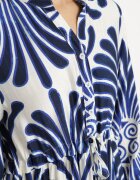 m&d fashion Rochie Albastră din Viscoză cu Croi Cloș cu Motiv Floral Korisaria