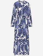 m&d fashion Rochie Albastră din Viscoză cu Croi Cloș cu Motiv Floral Korisaria