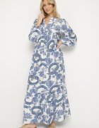 m&d fashion Rochie Albastră din Viscoză cu Croială Evazată cu Legătură cu Imprimeu Floral Korivona