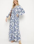 m&d fashion Rochie Albastră din Viscoză cu Croială Evazată cu Legătură cu Imprimeu Floral Korivona