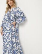 m&d fashion Rochie Albastră din Viscoză cu Croială Evazată cu Legătură cu Imprimeu Floral Korivona