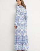 m&d fashion Rochie Albastră în stil Boho cu decolteu petrecut din bumbac și viscoză Soderia