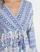 m&d fashion Rochie Albastră în stil Boho cu decolteu petrecut din bumbac și viscoză Soderia