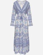 m&d fashion Rochie Albastră în stil Boho cu decolteu petrecut din bumbac și viscoză Soderia