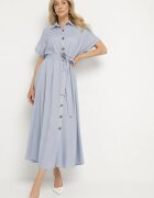 m&d fashion Rochie Albastră tip cămașă cu in viscoză și curea Lenaviel