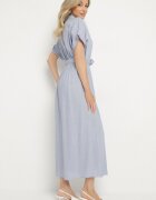 m&d fashion Rochie Albastră tip cămașă cu in viscoză și curea Lenaviel