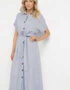 m&d fashion Rochie Albastră tip cămașă cu in viscoză și curea Lenaviel