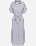 m&d fashion Rochie Albastră tip cămașă cu in viscoză și curea Lenaviel