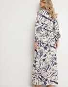 m&d fashion Rochie Albastră Vâscoză cu Imprimeu Abstract cu Elastic în Talie și Decolteu în V Arpio