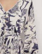 m&d fashion Rochie Albastră Vâscoză cu Imprimeu Abstract cu Elastic în Talie și Decolteu în V Arpio