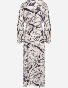 m&d fashion Rochie Albastră Vâscoză cu Imprimeu Abstract cu Elastic în Talie și Decolteu în V Arpio